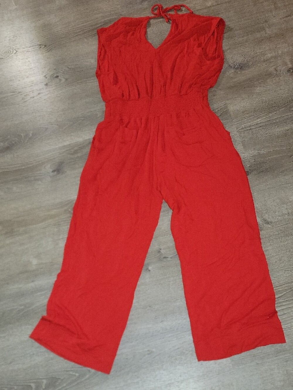 CAbi Bright Red Halter Wide-Leg Jumpsuit - Picture 6 of 9